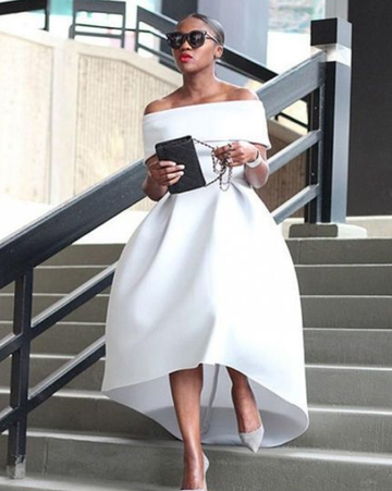 White Prom Dresses, Simple Prom Dresses, Off-the-Shoulder Party Dresses, High Low Prom Dress with Sleeves HZ1023